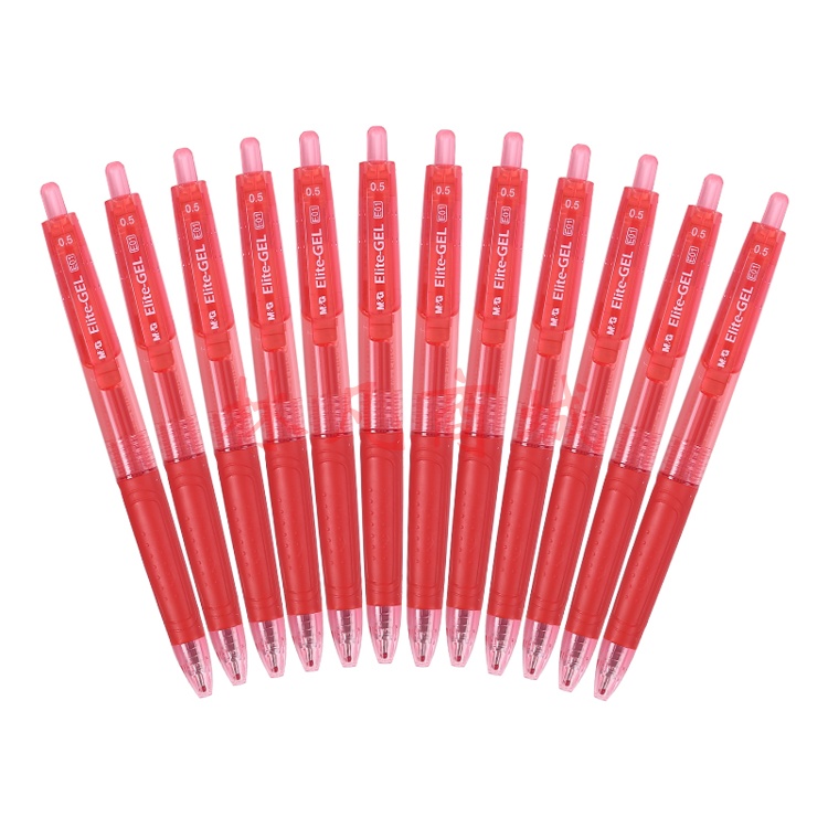 文具0.5mm红色中性笔 按动子弹头签字笔 精英系列E01商务办公水笔 12支/盒