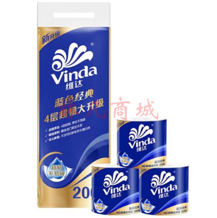 维达（vinda）卷纸超韧有芯卷纸200克×10卷 4层加厚 卫生卷筒纸 纸巾 V4073 1提 10卷