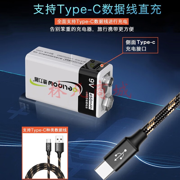 德力普（Delipow）充电电池 9V锂电池可USB充电大容量快充九伏6f22电池 适用于无线话筒/万用表等