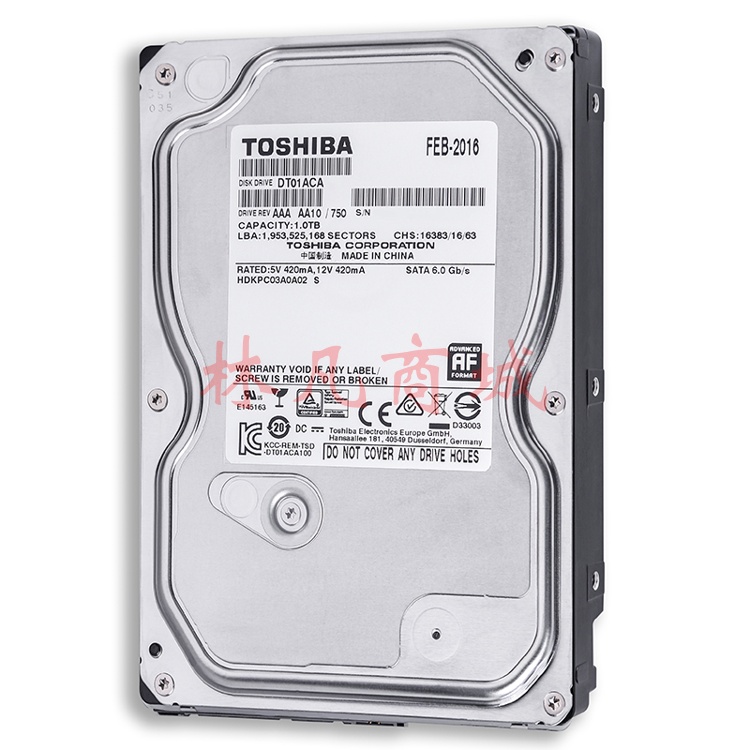 东芝(TOSHIBA）1TB 7200转32MB SATA6Gb/s台式机硬盘(DT01ACA100)