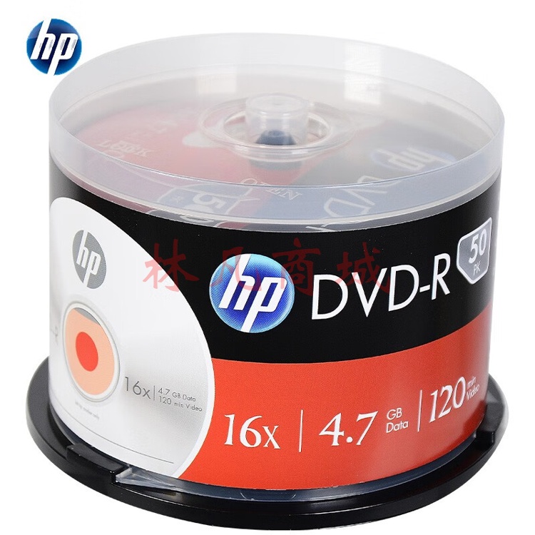 惠普（HP）DVD-R 光盘 刻录盘 空白光盘 16速4.7GB 办公系列 桶装50片