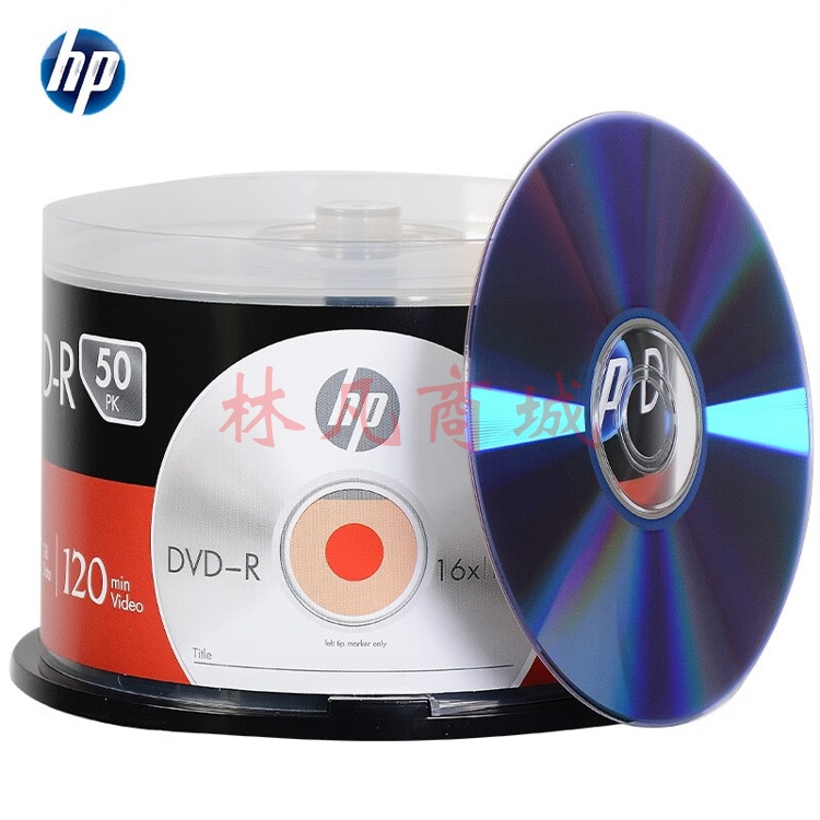 惠普（HP）DVD-R 光盘 刻录盘 空白光盘 16速4.7GB 办公系列 桶装50片