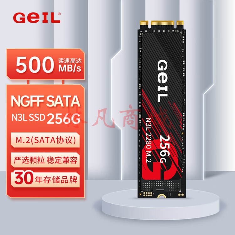 GEIL金邦 256GB SSD固态硬盘 M.2 SATA协议 2280 NGFF 台式机笔记本 高速500MB/S N3L系列