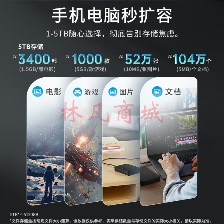 希捷（SEAGATE）移动硬盘 2TB USB3.0高速 希捷睿翼 2.5英寸 机械硬盘 黑 便携外接存储办公学习