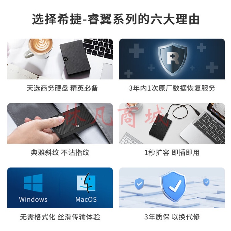 希捷（SEAGATE）移动硬盘 2TB USB3.0高速 希捷睿翼 2.5英寸 机械硬盘 黑 便携外接存储办公学习