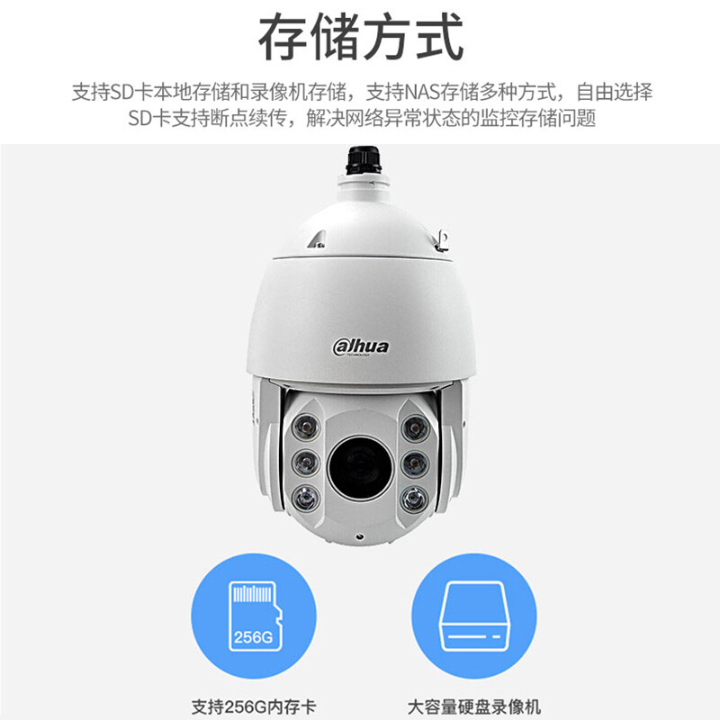 dahua大华监控设备套装 数字网络高清智能高速球机室外防水150米红外双光全彩监控户外摄像头 200万白光球机