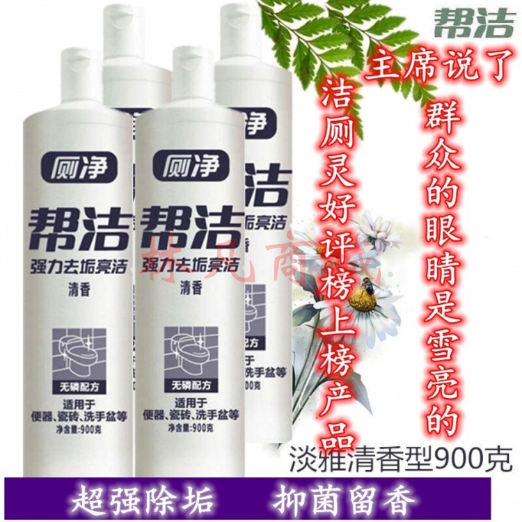  帮洁洁厕灵马桶强力除垢清洁剂除味除臭剂清香型家庭实惠套装 900g柠檬【1瓶装】